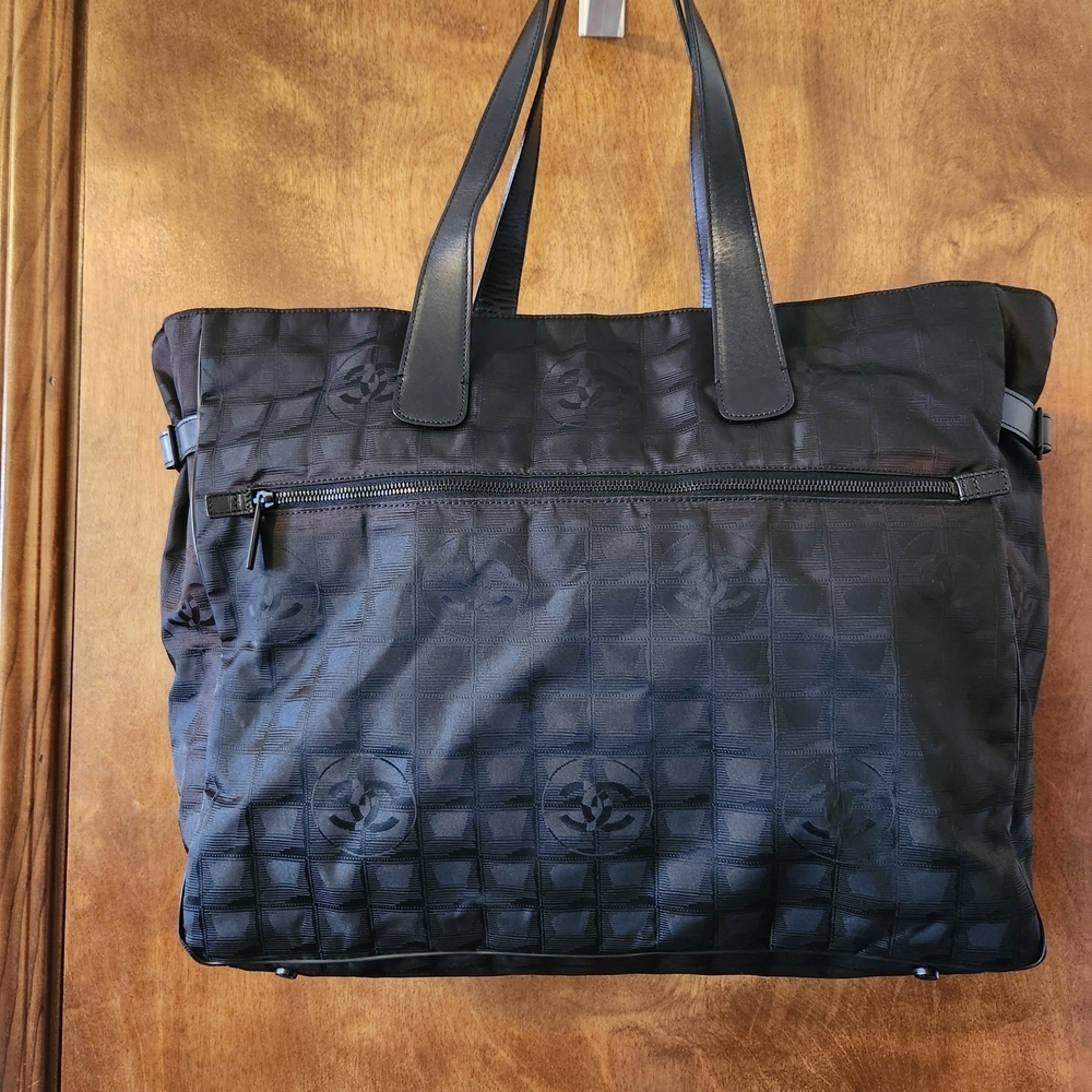 Authentic CHANEL Black Quilted Logo Tre Grand Modele Tote Travel Bag